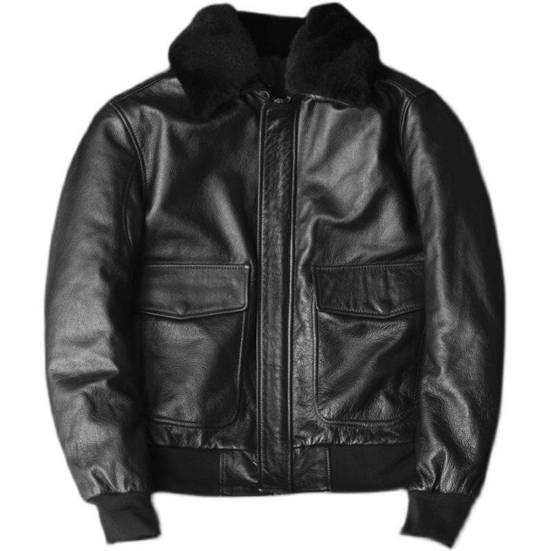 Air Force Flight Suit Leather Jacket Pure Head Layer Cowhide Genuine Leather Leather Jacket Men's Large Size Jacket XXL black