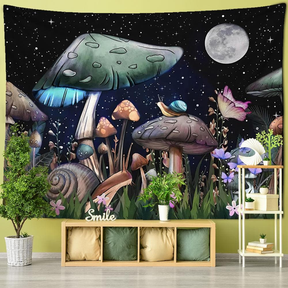 Psychedelic Mushroom Wall Hanging Tapestry Witchcraft Mystic Night Sky Anime Moon Snail Home Room Decor 95x70cm