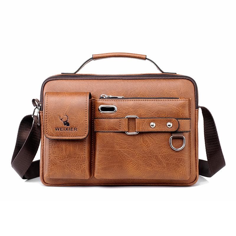 Men’s Messenger Bags Leather Crossbody Bag Waterproof Shoulder Bags Multifunction Briefcase Travel Work Business Handbags Adjustable Strap brown