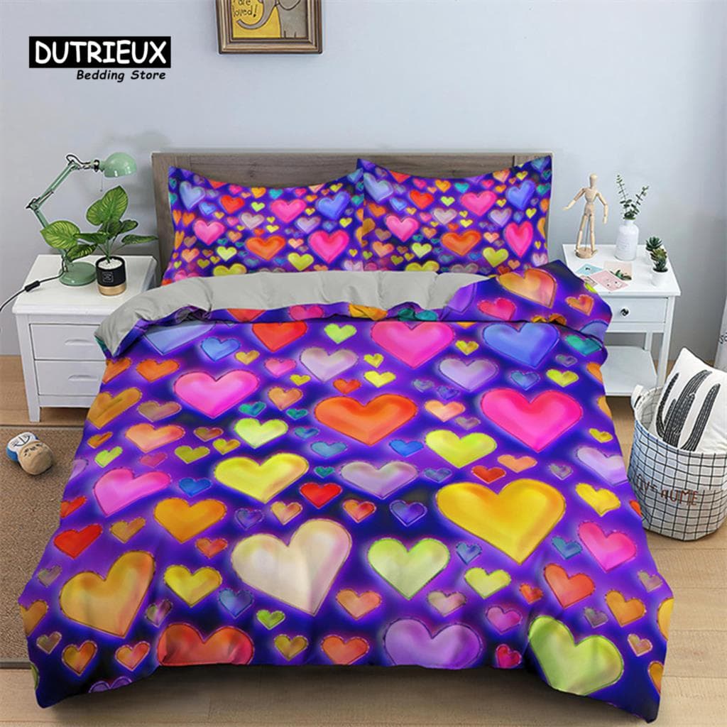 Red Rose Floral Duvet Cover Love Heart Bedding Set Microfiber Romantic Quilt Cover Queen King For Couple Wedding Valentine Decor EU single(135x200cm)