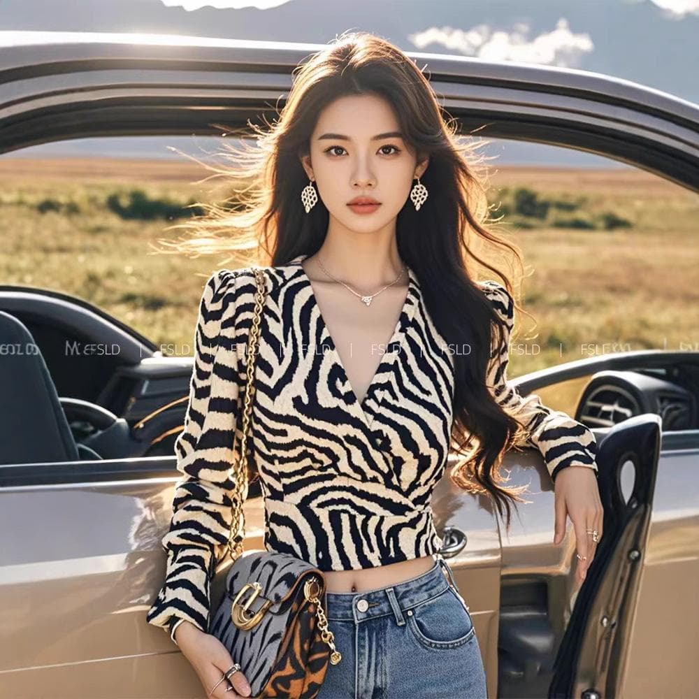 Small Shirt Zebra Pattern Shirt New Women's Clothing Autumn Feeling Light Luxury Age Reduction Foreign Style 2XL leopard print