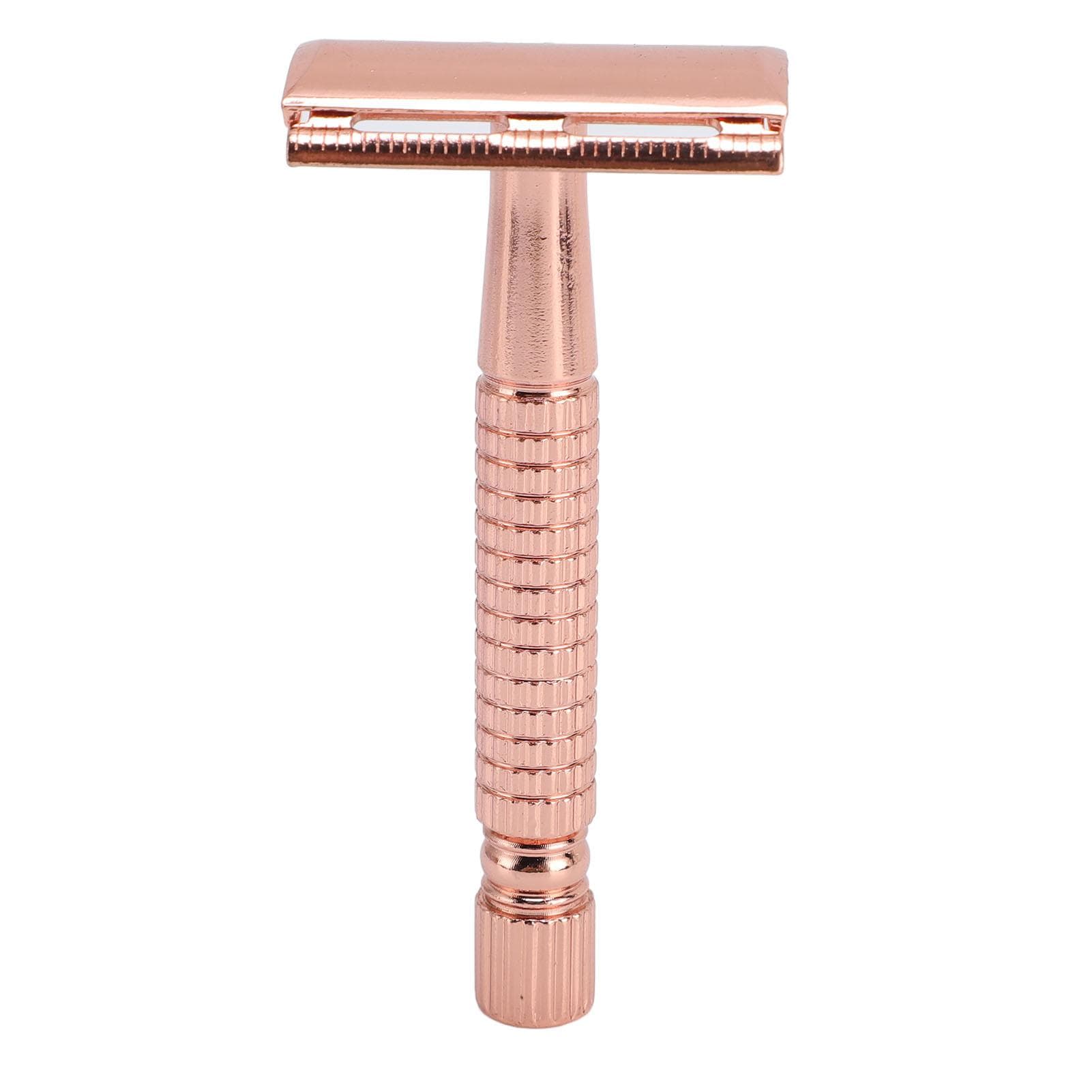 Long Handle Double Sided Shaving Tool Metal Vintage Safety Shave Tool with Refill Cutter Stand rose gold