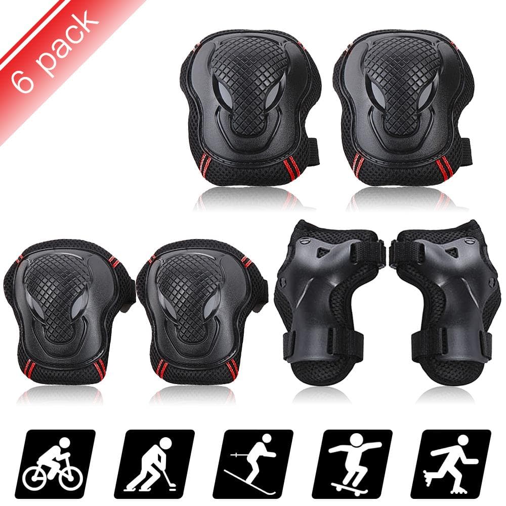 Knee Pads Set 6 Protector Kit Knee Pads Elbow Pads Wrist Guards Protective Equipment Set Safety S red/black