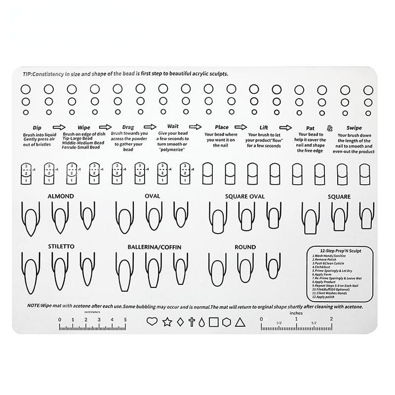Silicone Acrylic Nail Practice Training Sheet Mat Manicure Nail Pad Acrylic Tips Application Learning Tool white