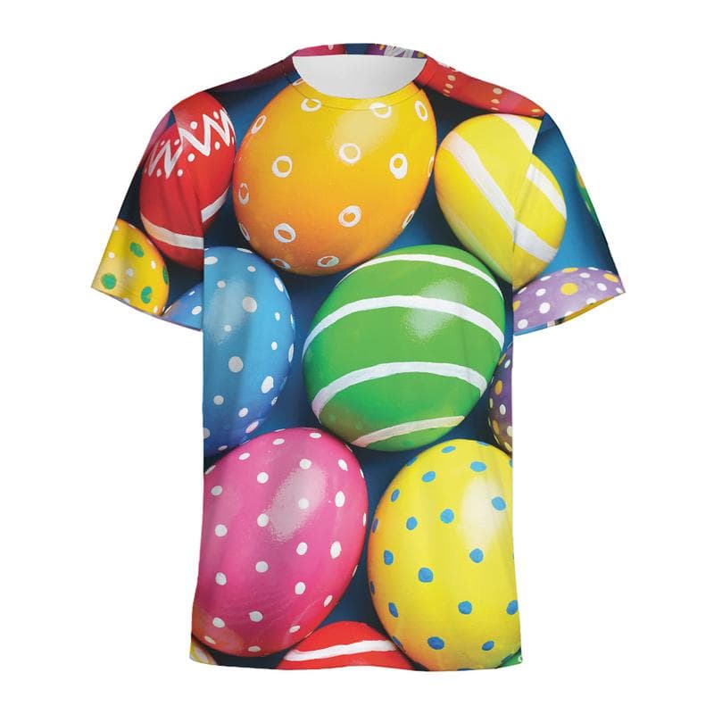 Multi Color Eggs 3D Printed T Shirt For Men Womens Kids Cartoon Fried Egg Graphic Tees Tops Short Sleeves Round Neck T-shirt L