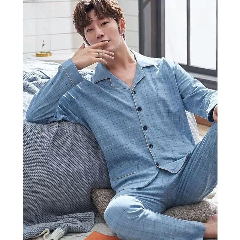 Men's Spring Autumn Pure Cotton Pajamas Long Sleeved Cardigan Middle Age Elderly Home Clothes Set Youth Casual Loose Pyjamas 4XL
