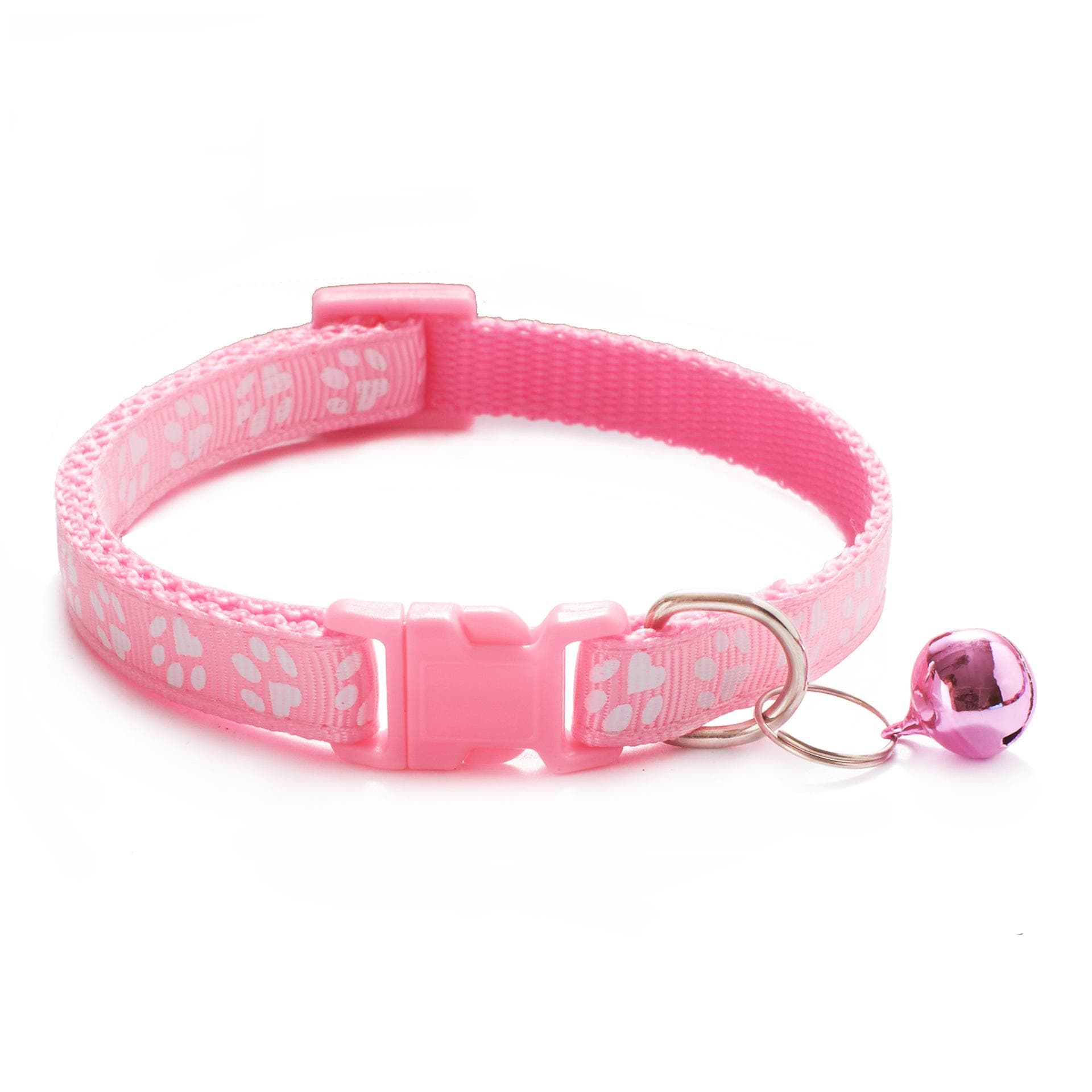 Pet Collar with Bell Cartoon Footprint Colorful Dog Puppy Cat Accessories Kitten Collar Adjustable Safety Bell Ring Necklace Pet pink