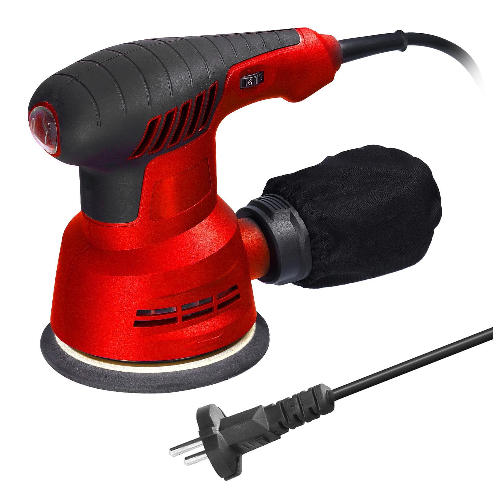 300W Handheld Electric Eccentric Sander 5 Inch 125mm Sanding Plate Electric Sander Wood Processing EU Plug red