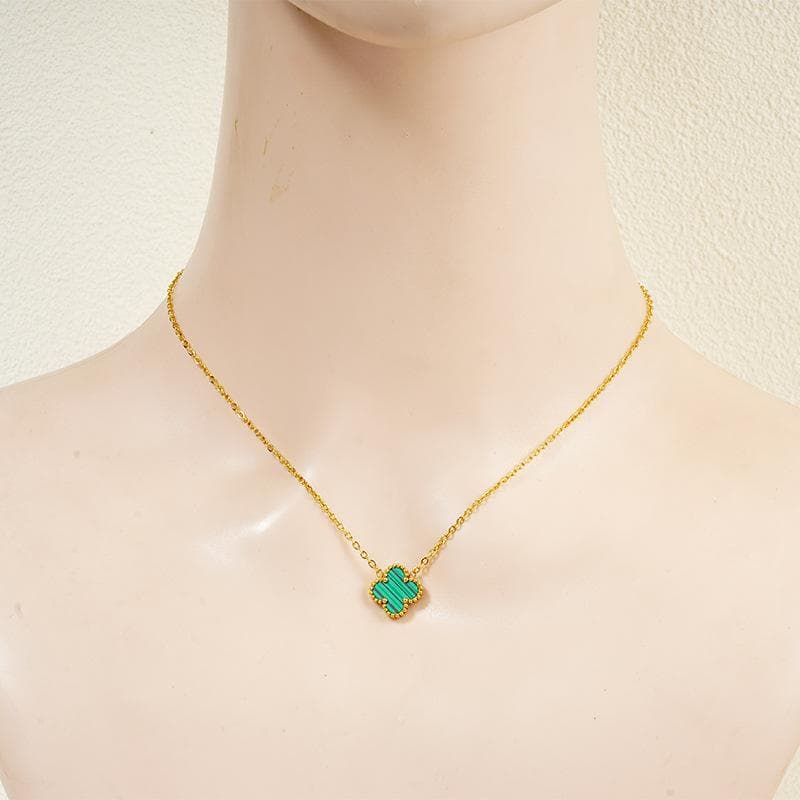 13mm High-Grade Four-Leaf Clover Titanium Steel Necklace Does Not Lose Color Female Necklace Lucky Grass Collarbone Chain 18K green