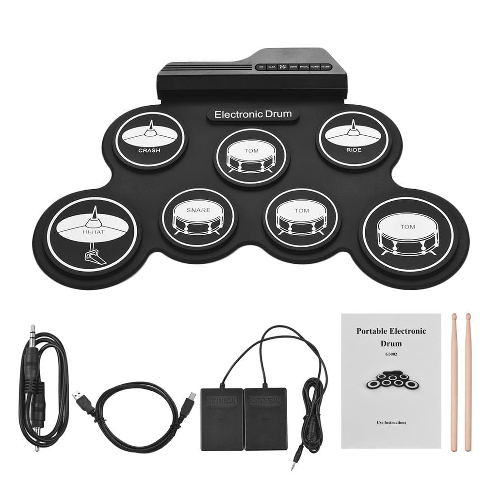 Compact Size USB Roll-Up Silicon Drum Set Digital Electronic Drum Kit 7 Drum Pads with Drumsticks Foot Pedals for Beginners