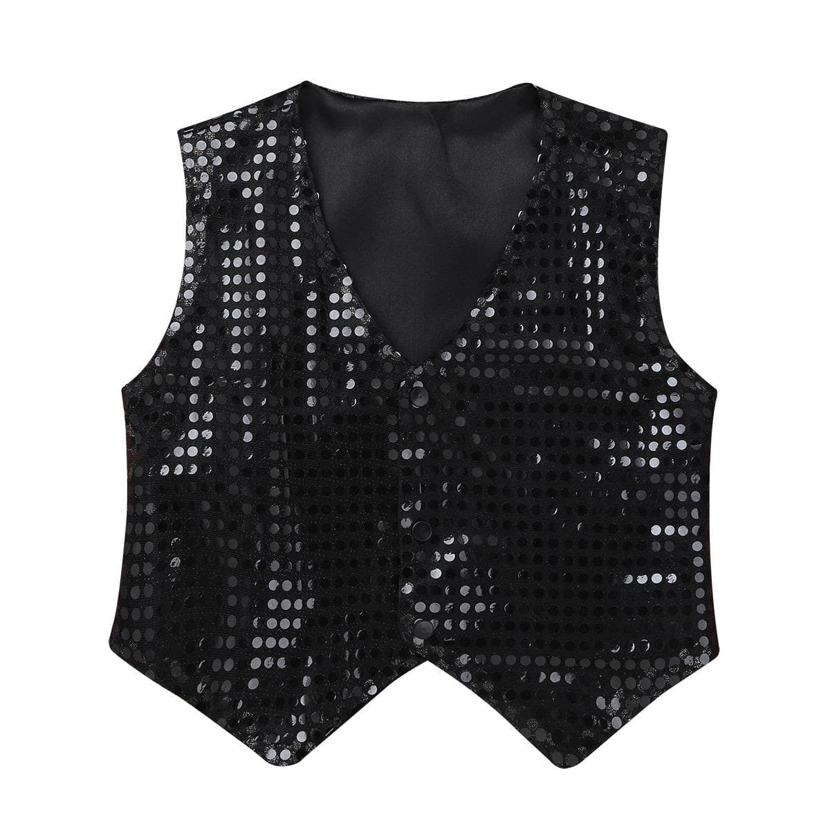 Kids Unisex Jazz Dance Performance Costume Sleeveless Glittery Sequined Vest Waistcoat 10-12 Years black