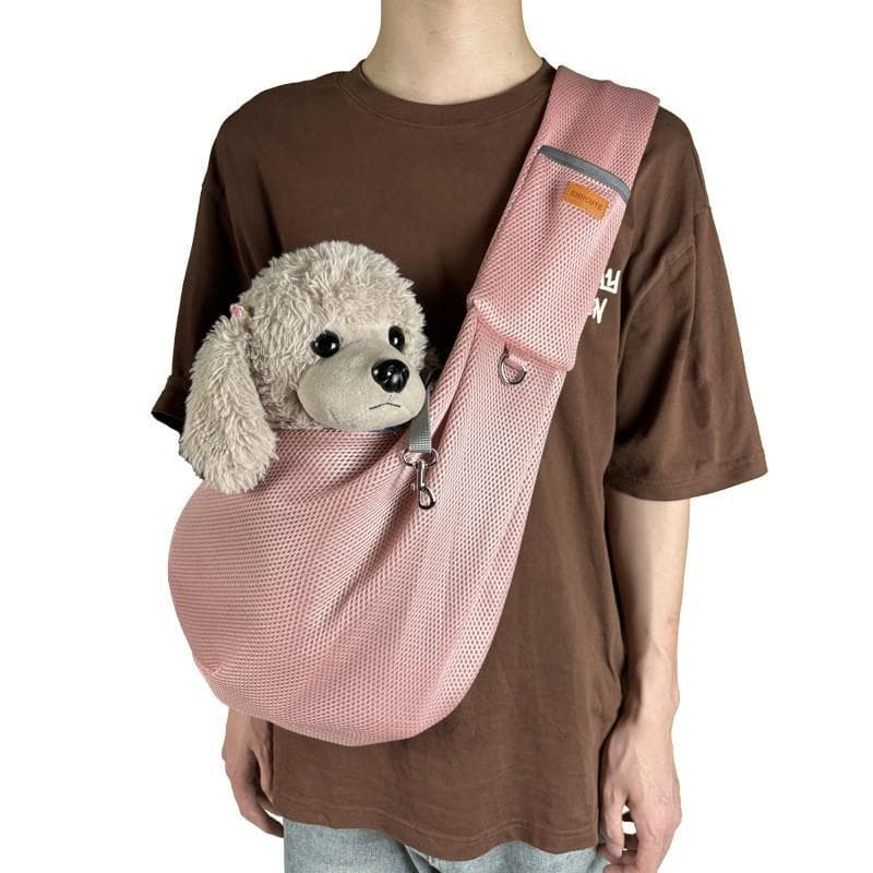 Mesh Polyester Breathable Dog Bag Pet Crossbody Shoulder Bag Outdoor Travel Portable Cat Puppy Sling Bag Tote Carrying Supplies pink