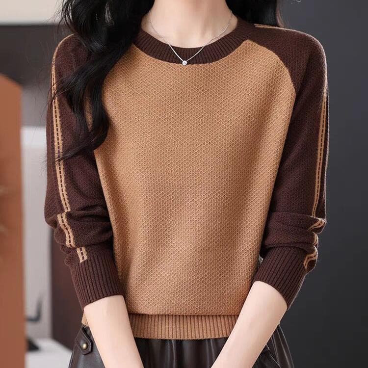 Crew Neck Long Sleeve Women's Autumn and Winter New Loose Foreign Style Age-reducing Sweater Bottoming Knitted Sweater Top M camel