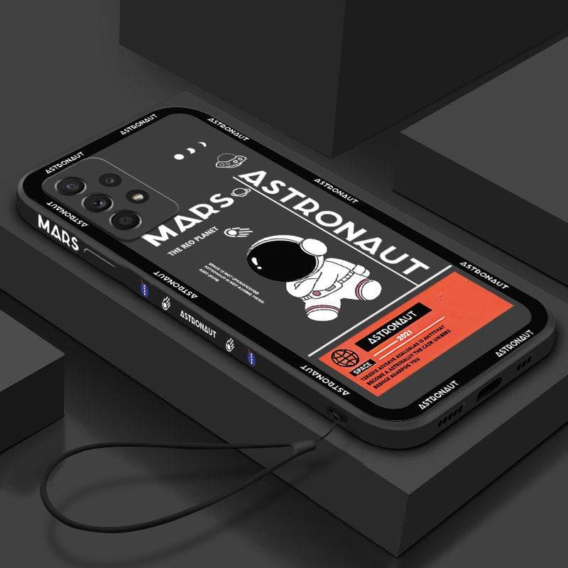 Creative Astronaut Hand Lanyard Silicon Soft Back Cover Case For Samsung S25 Ultra S24 FE S23 Plus A56 A36 S22 A16 A55 A35 A15 Samsung S24 Ultra black