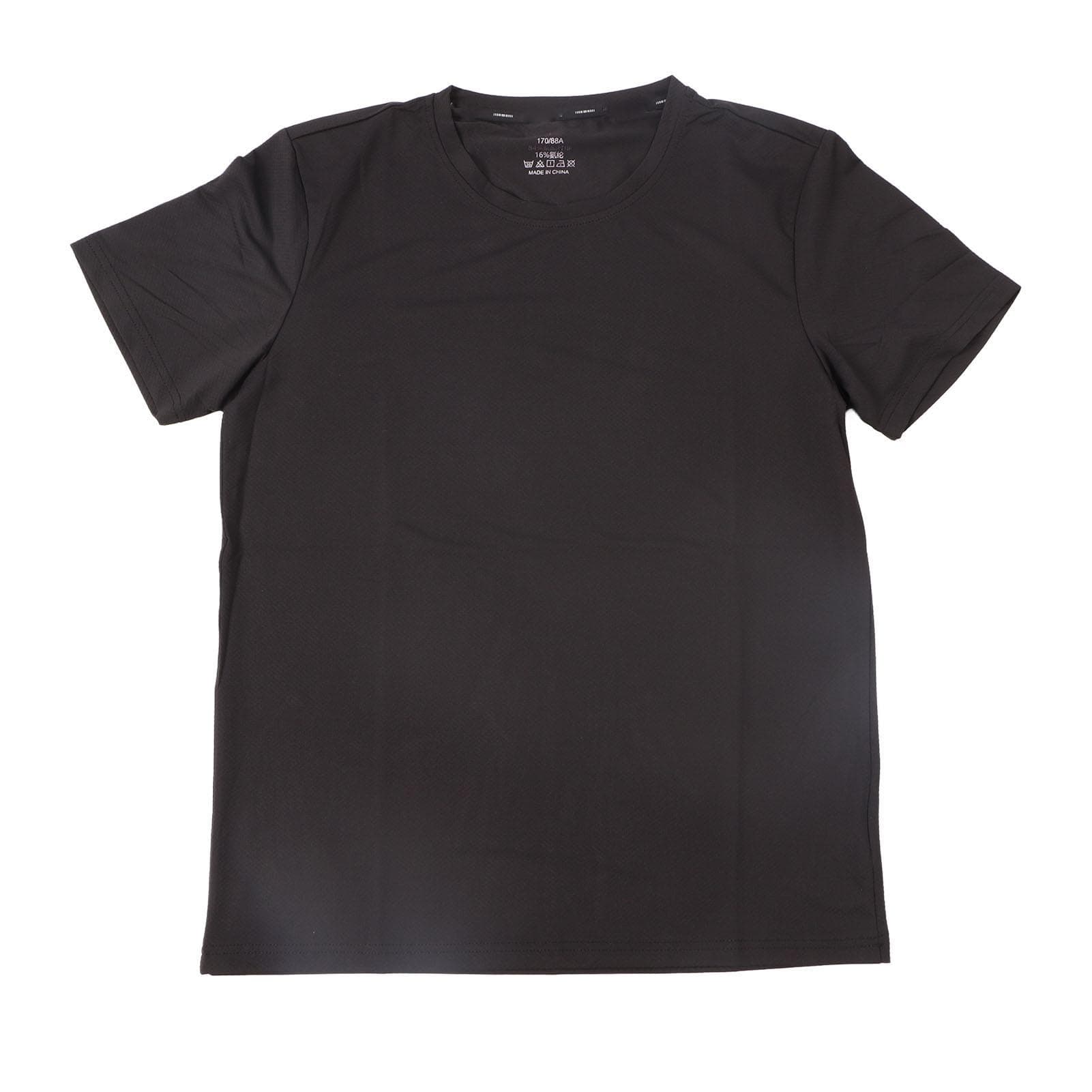 Men Round Neck T Shirt Short Sleeves Quickly Drying Pure Color Casual Summer Top for Daily Wear L(for 6.5-9kg) black