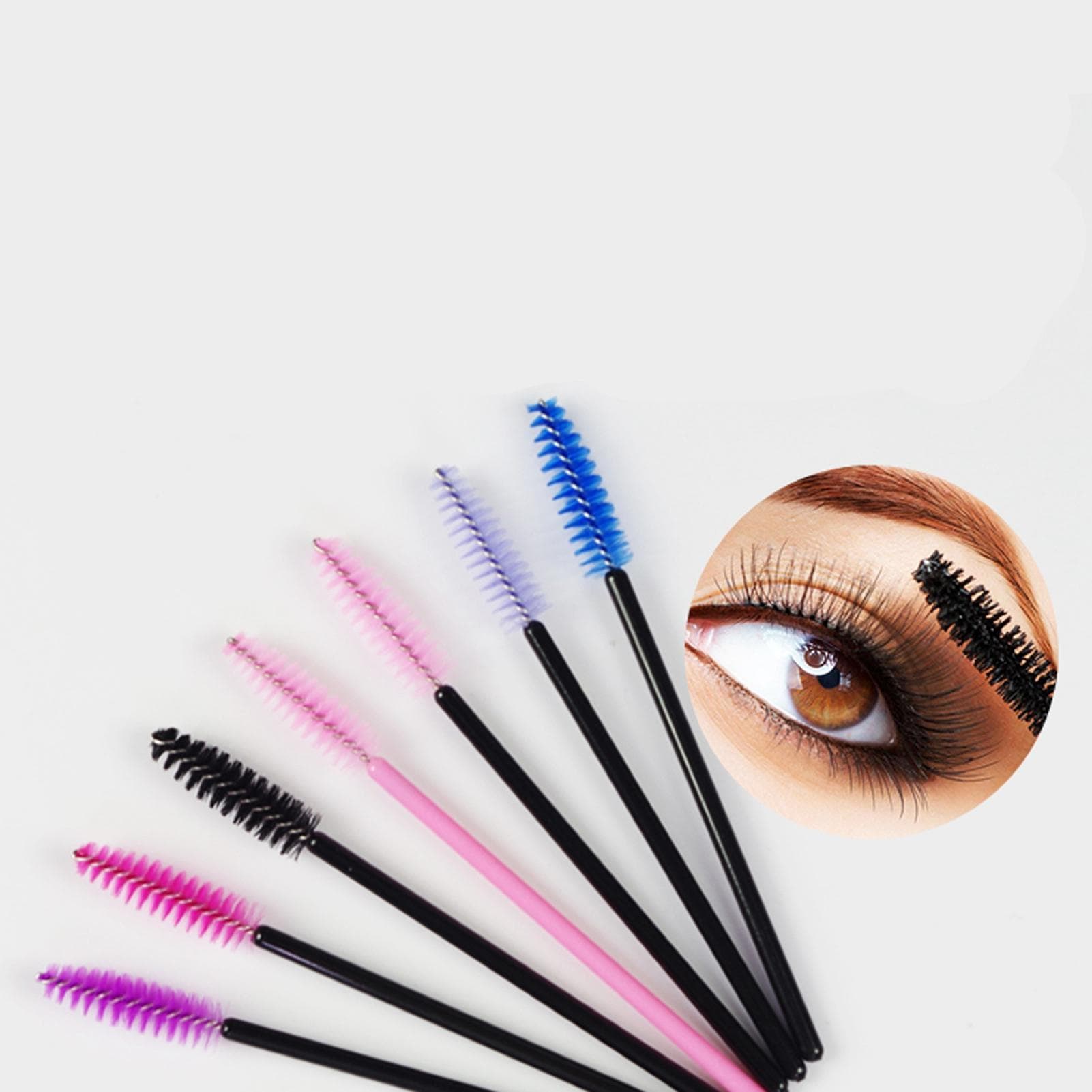 50pcs Eyelash Brush Set Disposable Mini Spiral Flexible Makeup Eyelash Brush for Extension Black black