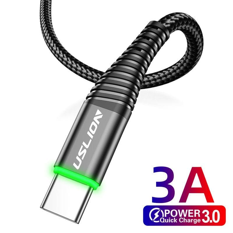 USLION 3A 2m Type C USB Cable Mobile Phone Charger Type-C Fast Charging Andriod Microusb Data Cord 1M black