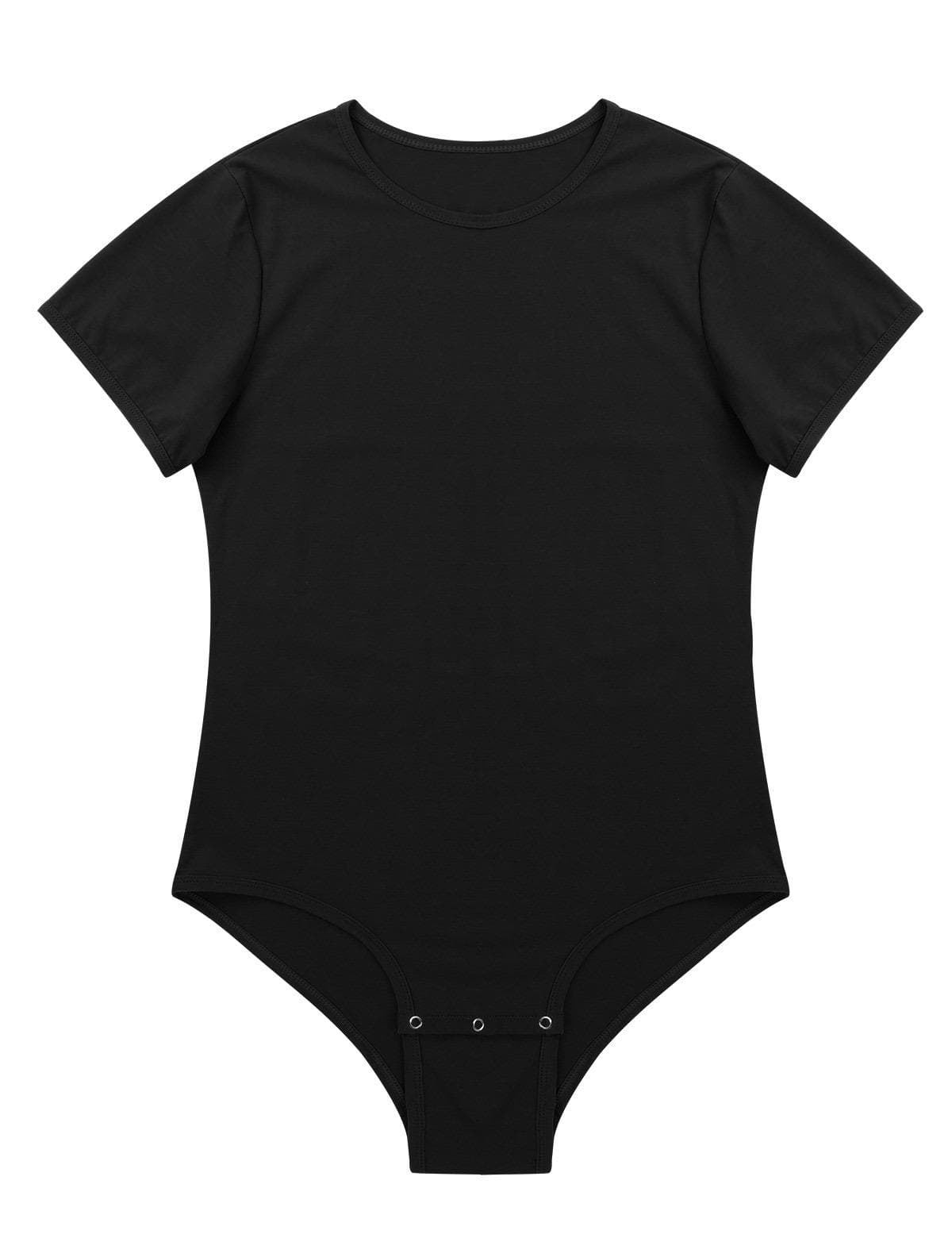 Mens Comfortable Romper One Piece T-shirt Bodysuit Press Crotch Short Sleeve Sleepwear for Daily Use L black