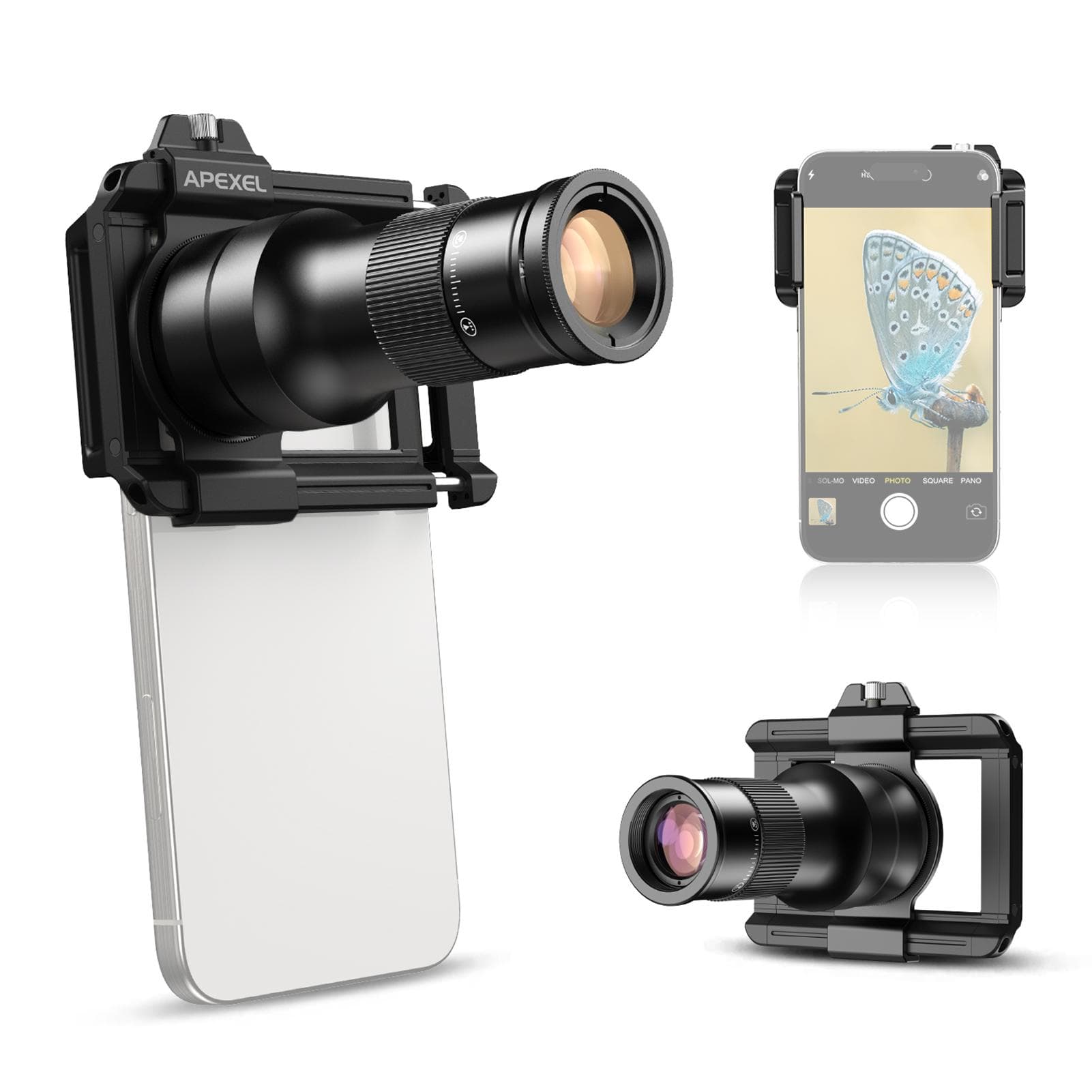 APEXEL APL-TM6 Mobile Phone Telephoto Macro Lens Kit 6X Telephoto Lens + 150mm Macro Lens with black