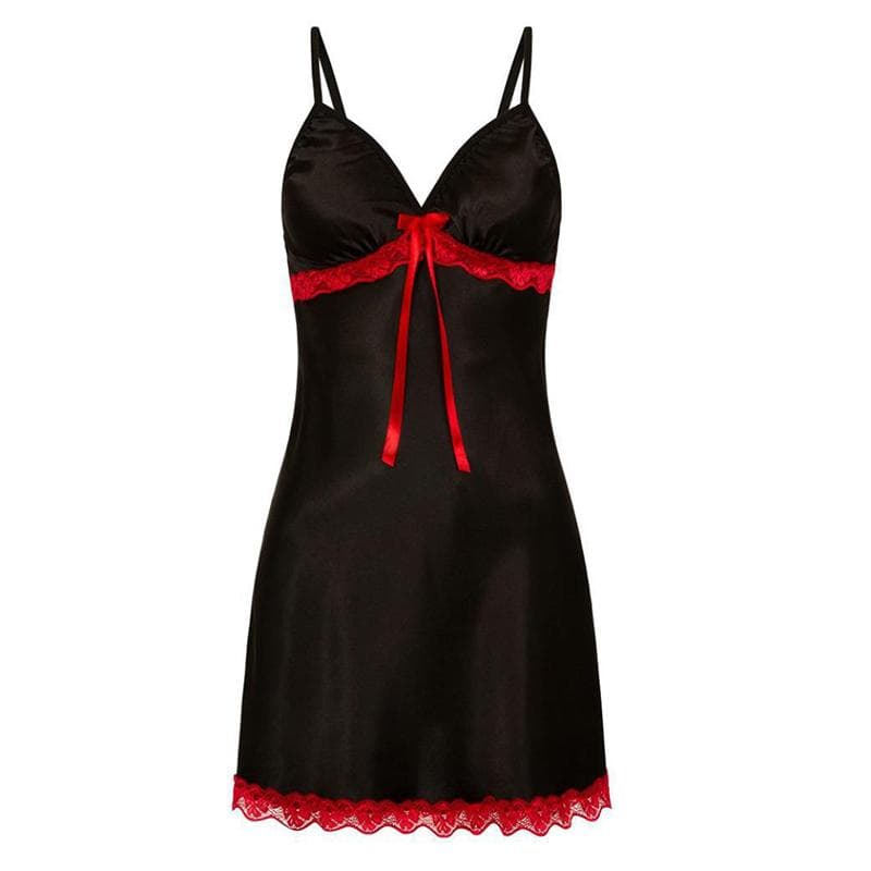Women Sexy Sleepwear Nightdress Lace Silk Satin Night Dress Sleeveless Nighties V-neck Nightgown Nightwear L black