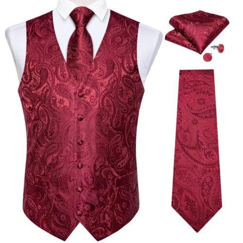 Dibangu Mens Yellow Paisley Vest Suit Waistcoat Hanky Cufflinks Tie Set Wedding M