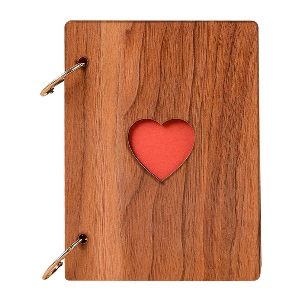 DIY Photo Album Wood Cover Anniversary Scrapbook 6 inches Self-Adhesive Picture Book Vintage Heart Wood