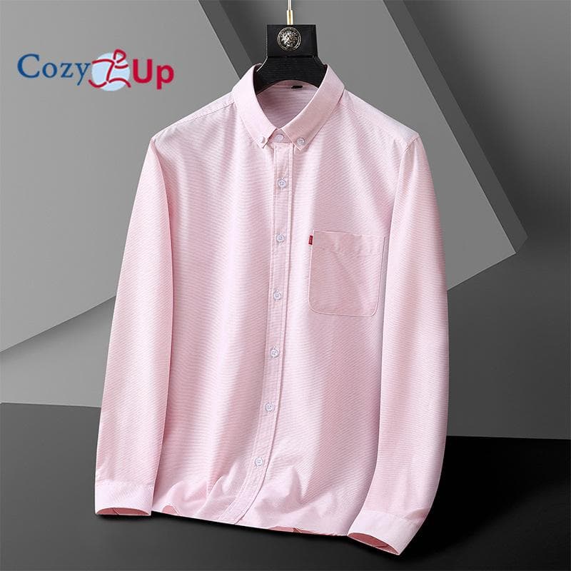 Cozy Up Mens Oxford Shirts Long Sleeve Button Down Shirt Regular Fit Business Casual Dress Shirts Fat Plus Size L pink