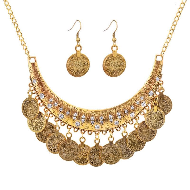 Ethnic-Style Retro Gold Coin Necklace Clavicle Chain - Travel Film & TV Jewelry Accessories