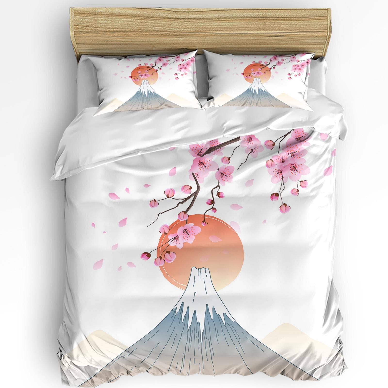 Japanese Style Sakura Cherry Blossom Pink Flower 3pcs Bedding Set For Double Bed Home Textile Duvet Cover Quilt Cover Pillowcase AU Queen(210x210cm)