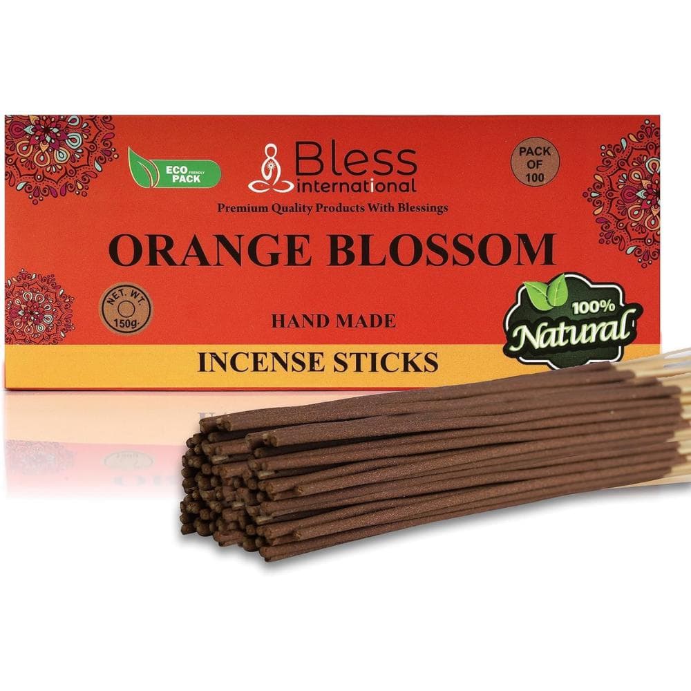 Bless-Orange-Blossom-Incense-Sticks 100%-Natural-Handmade-Hand-Dipped-Incense-Sticks Organic-Chemicals-Free for-Purification-Relaxation-Positivity 100 Sticks (150GM)