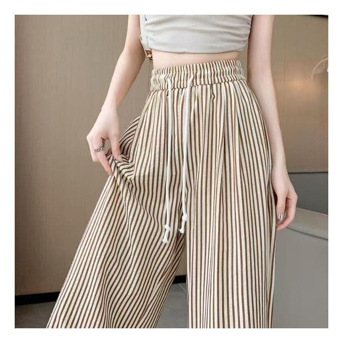 Korean Vertical Striped Casual Pants for Women In Summer New Loose Bubble Striped Wide-leg Versatile Trousers 3XL