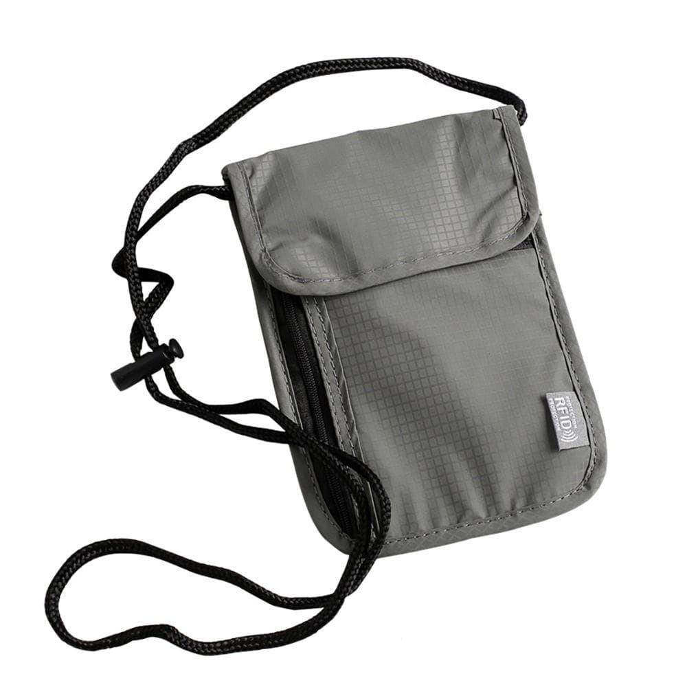 1 Pcs Waterproof RFID Nylon storage bag Travel document Card passport Bag Neck Wallet Money Document Card Passport Pouch grey