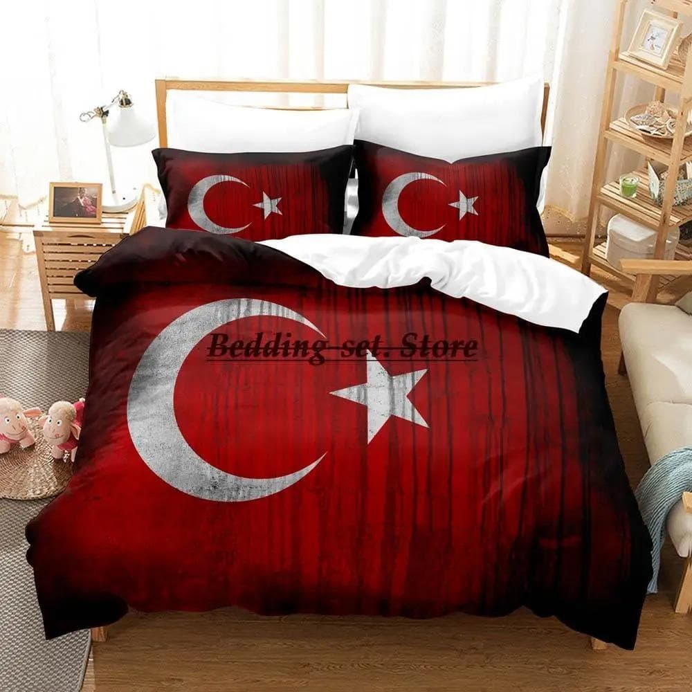 Turkey Flag Bedding Set Single Twin Full Queen King Size Bed Set Aldult Kid Bedroom Duvetcover Sets 3D Print Anime Bed Sheet Set 70x133cm 2pcs