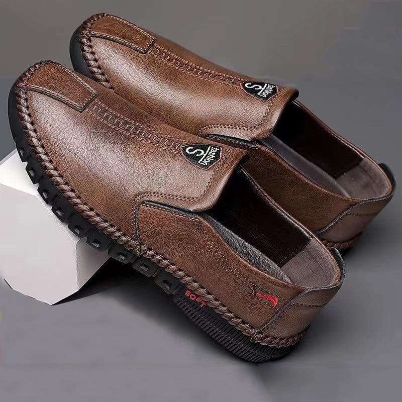 New Men's Shoes Men's Business Shoes Leather Shoes Men's Leather Soft Bottom Middle-aged Low Top Casual Shoes 44 brown