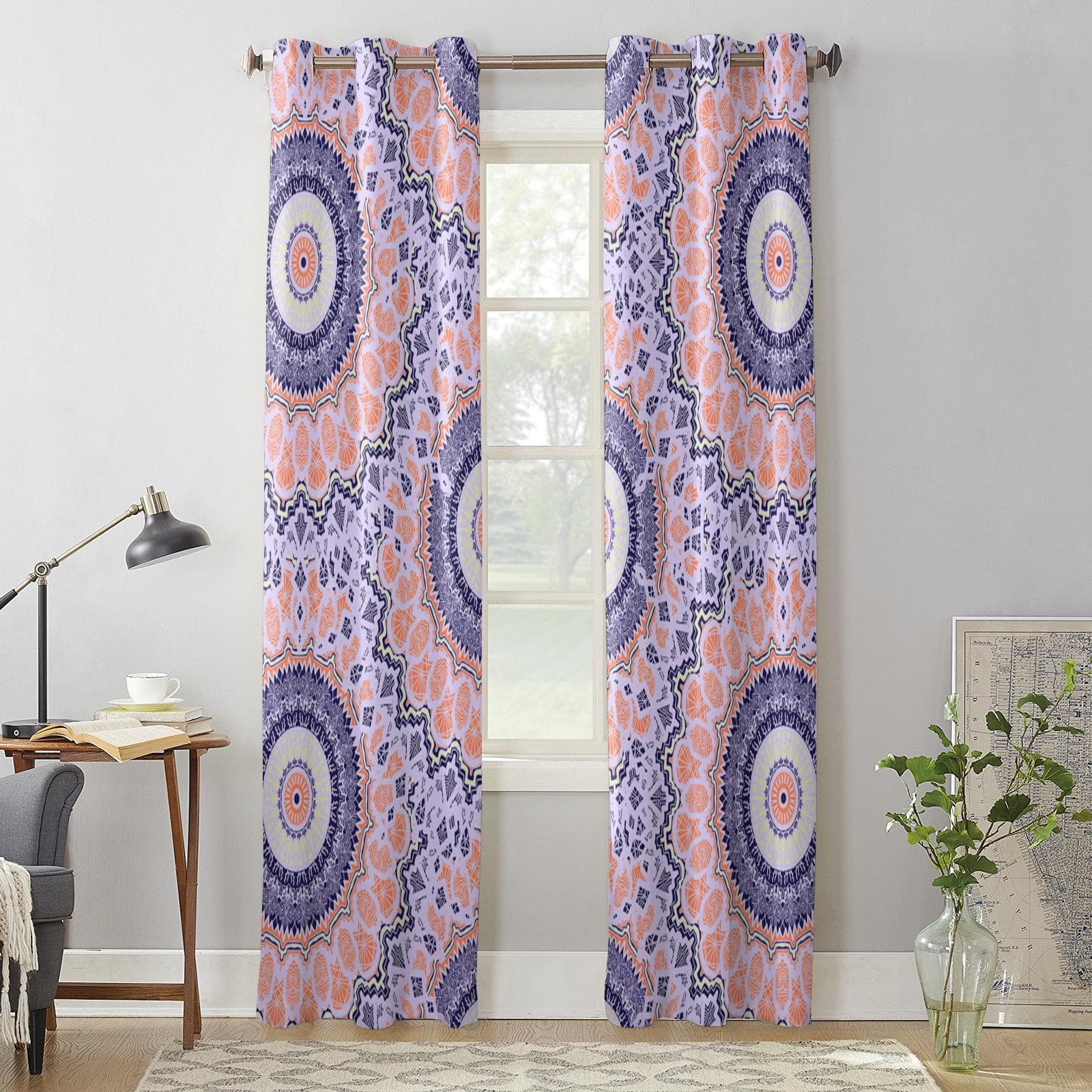 Indian Abstraction Line Curtains for Bedroom Living Room Window Curtain Treatments Blinds Kitchen Home Decor Drapes 135W x 60H(cm) x1