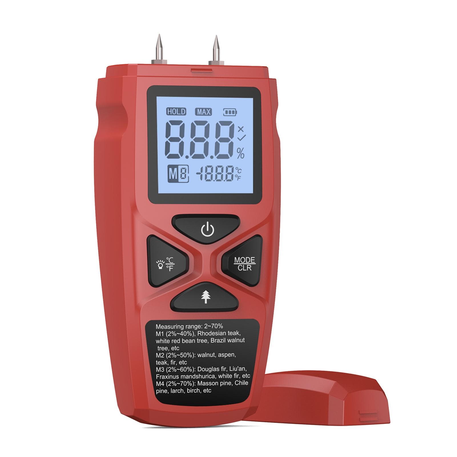 Wood Moisture Meter Thermometer for Hard Wood Soft Wood Paper Bamboo Herbs LCD Display High red