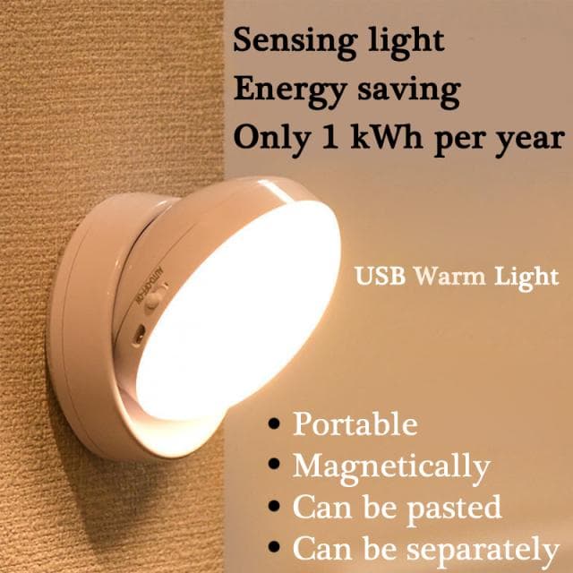 Led Motion Sensor Night Light USB Charging Round Lamp For Bedroom Corridor Home Bathroom warm white light warm white