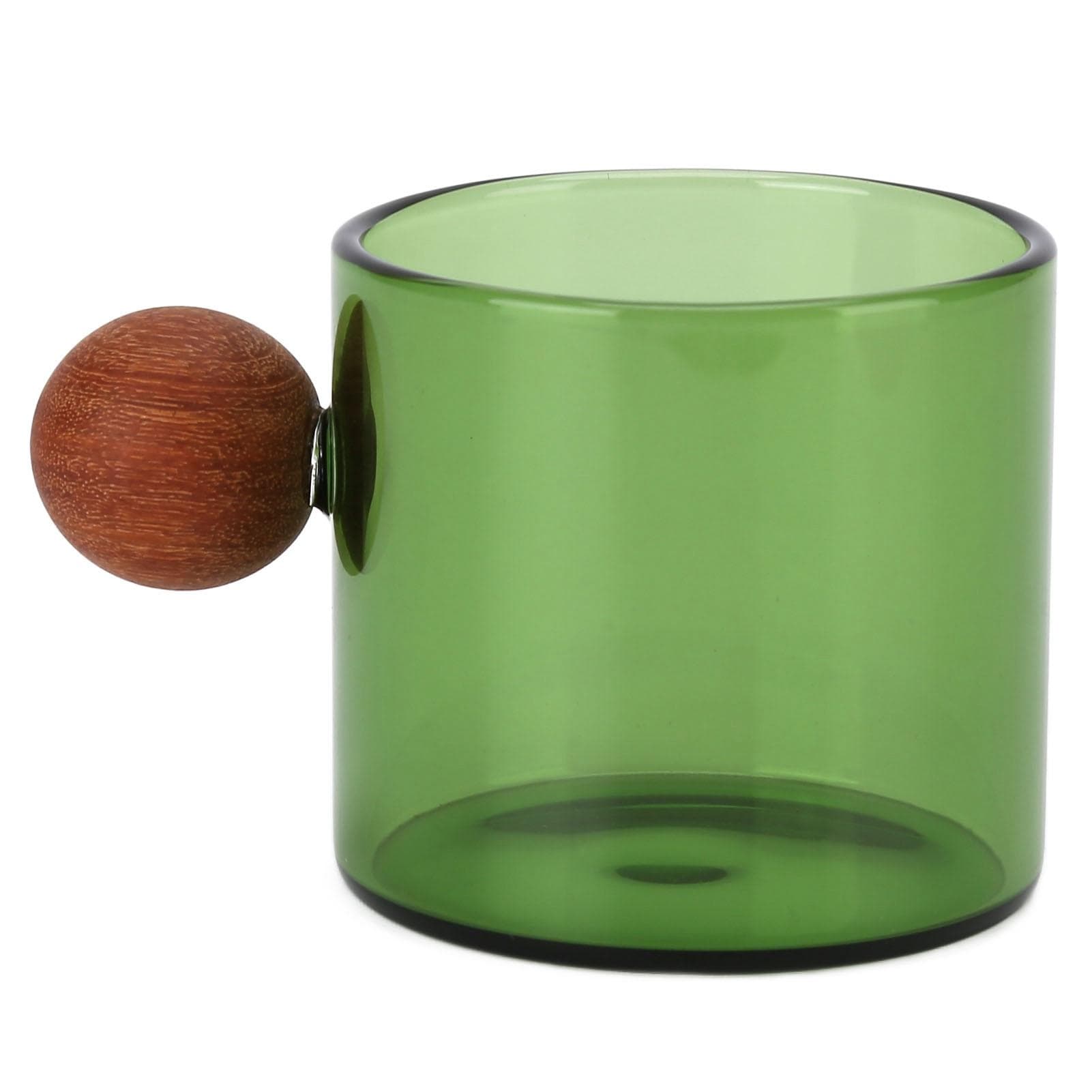 Glass Coffee Cup Clear Heatproof Glass Coffee Mug with Wooden Ball Handle for Office Bar PartyGreen green