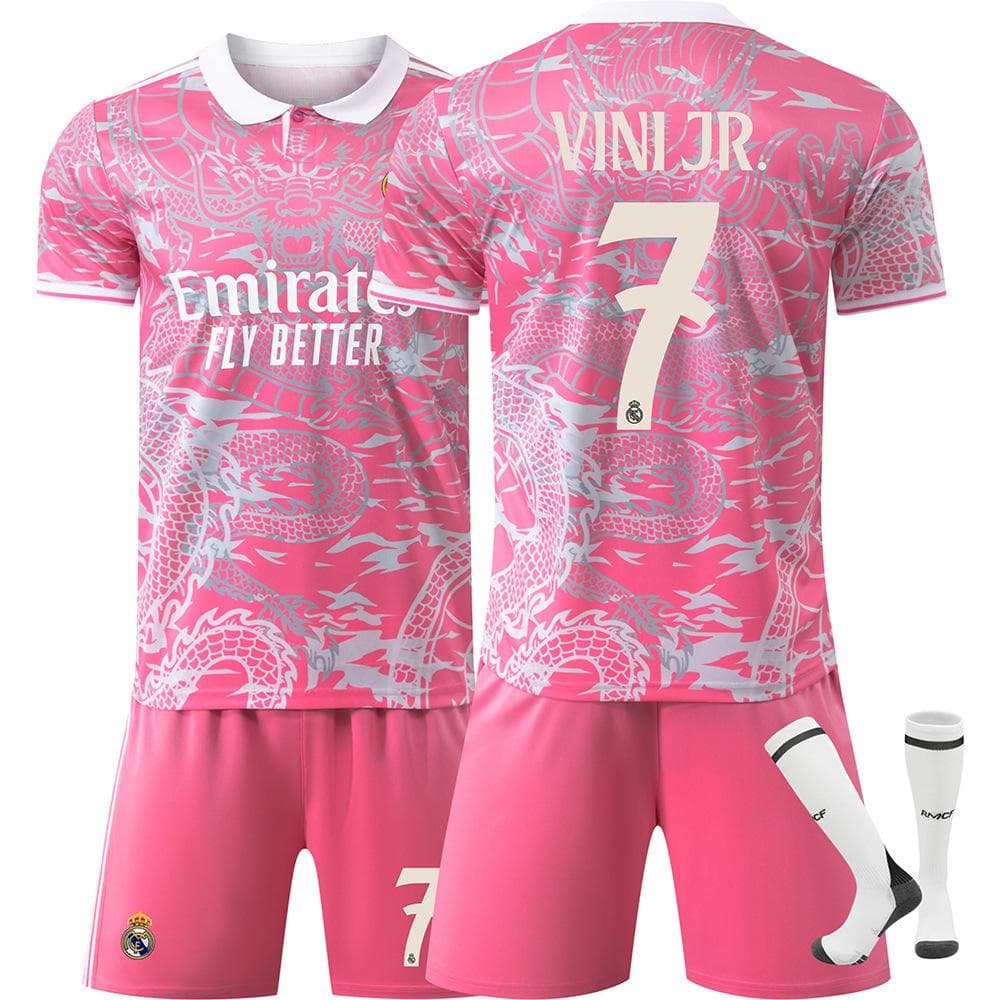25-26 Real Madrid dragon pattern pink Football Jersey for Kids and Adults VINI JR. #7 S