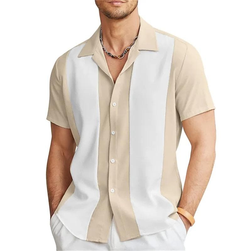 New Men's Shirts Bowling Shirts Button-Down Shirts Summer Casual Red Short Sleeve Color Block Lapel Street Wear Fashion XXXL