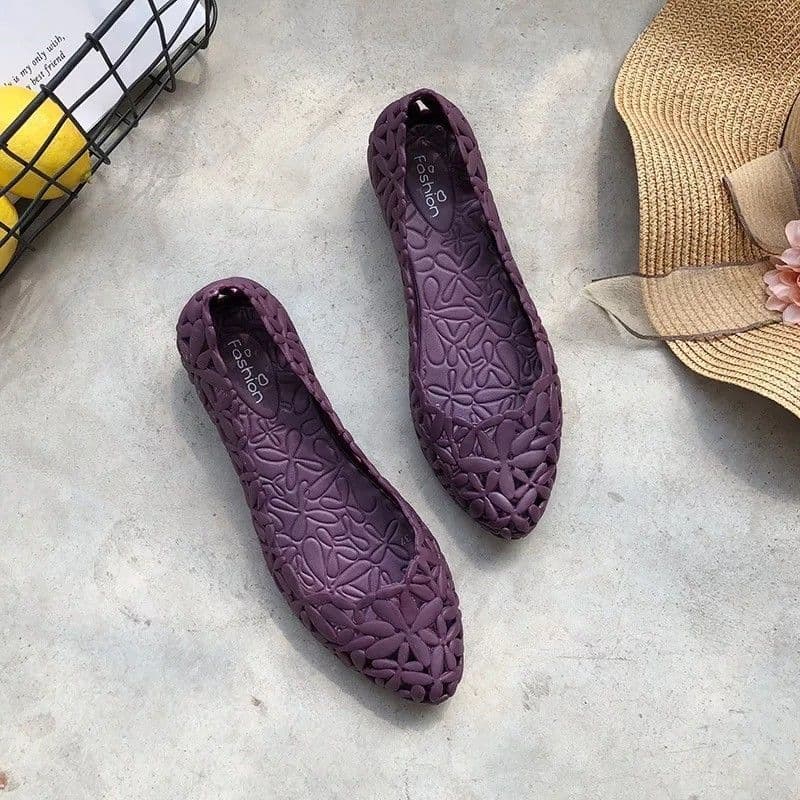 Summer Hollow Sandals Women Flat Bottom Breathable Hole Shoes Soft Beach Fashion Rain Boots 36