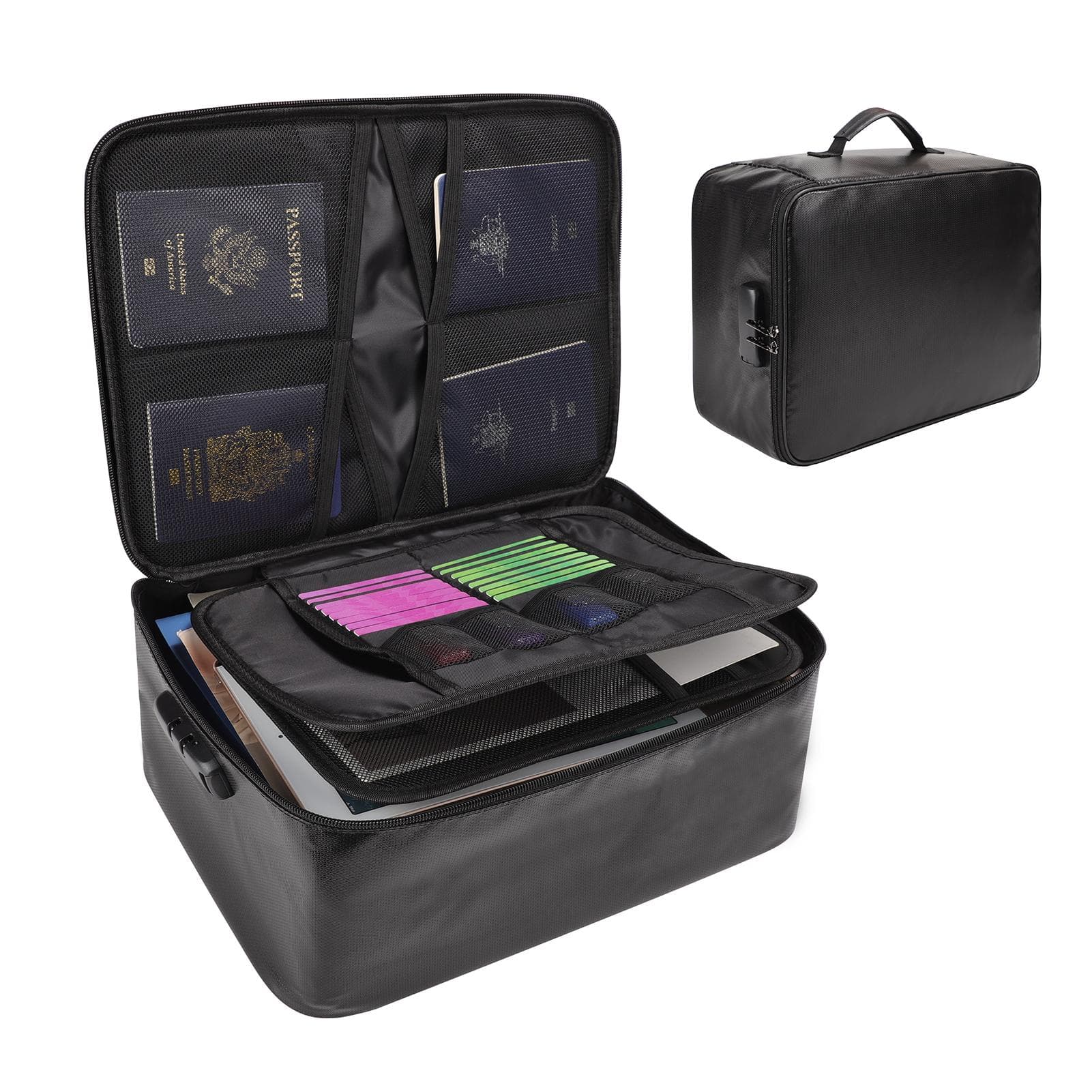 Fireproof File Document Bag Safety Organizer Zipper Closure Fire & Water Resistant Money Pouch black