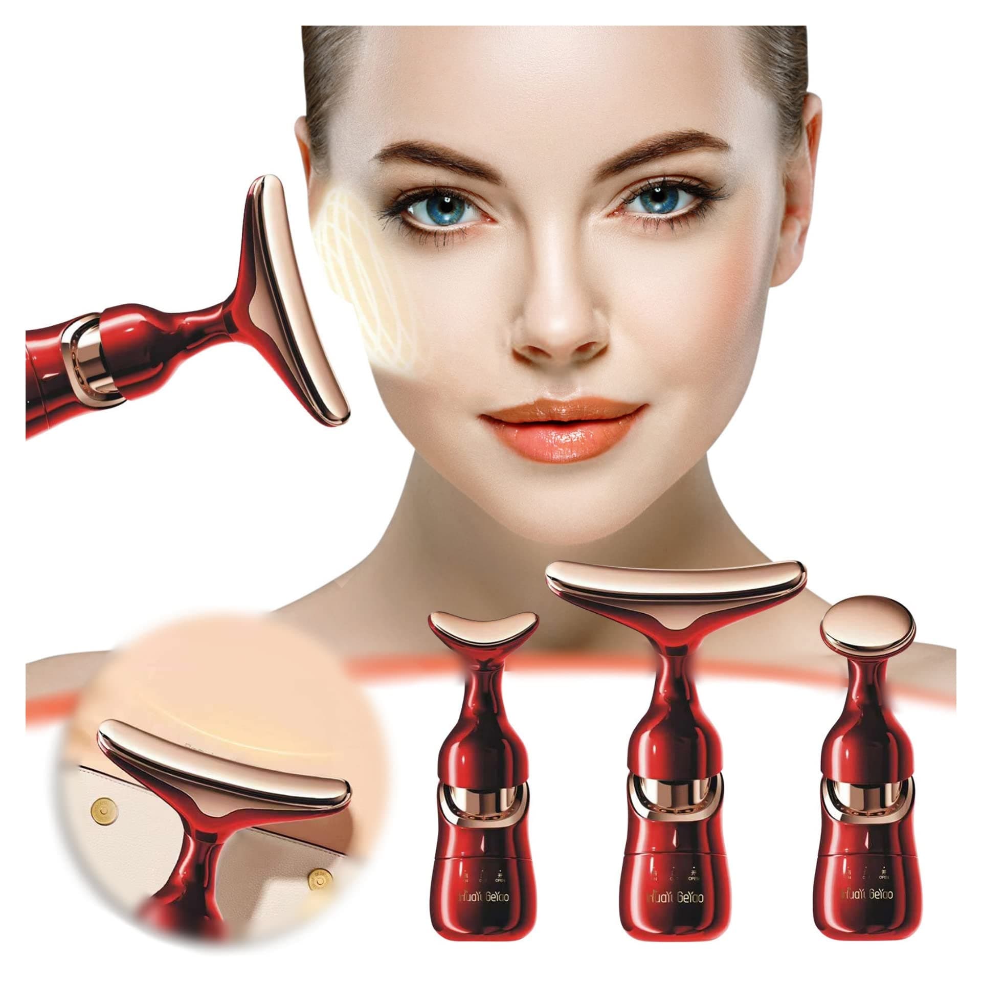3 In 1 Face Massager Facial Lifting Device Electric Beauty Introducer For Face Neck And Eyes Microcurrent Beauty Skin Tightening Machine Anti Aging red