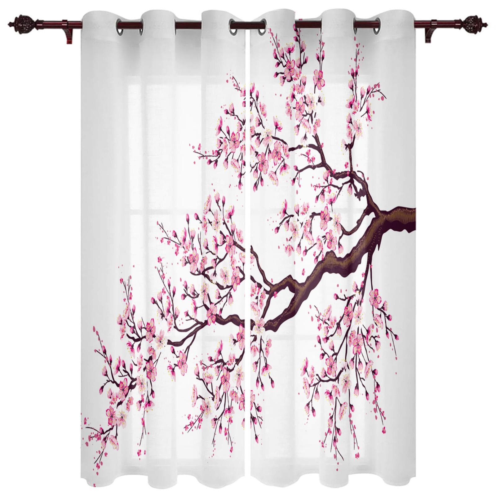 Japanese Style Sakura Modern Window Curtains for Living Room Bedroom Curtain Kitchen Treatment Blinds Drapes 135W x 92H(cm) x1