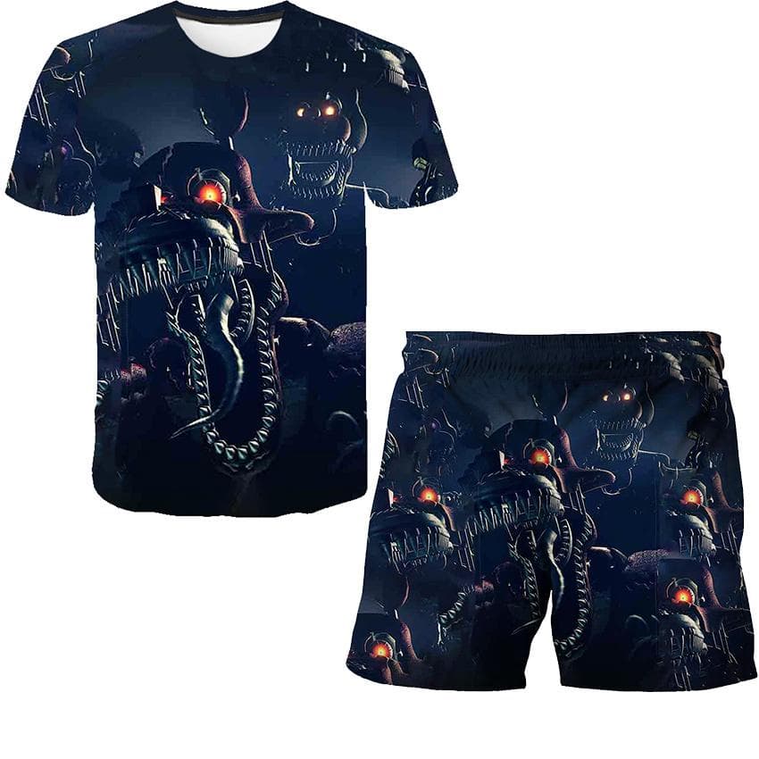 2pcs Sets Boys Girls 3D print FNAF clothes Suits Summer Fashion Short Sleeve T-shirts + Short Pants Clothing Outfits 4-14 Years 160