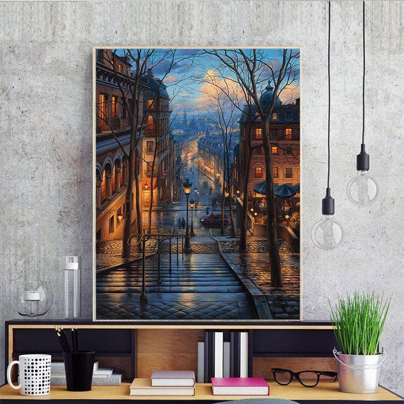 Diamond Painting Cross Stitch Kit Diamond Embroidery Mosaic Pattern European Style Street Picture 20X30CM