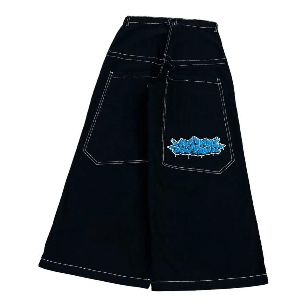 RogueWave Hip Hop Y2k New Color Wexwear Embroidered Baggy Jeans Streetwear Jeans Men Women High Waist Wide Trouser Harajuku Black Pants L
