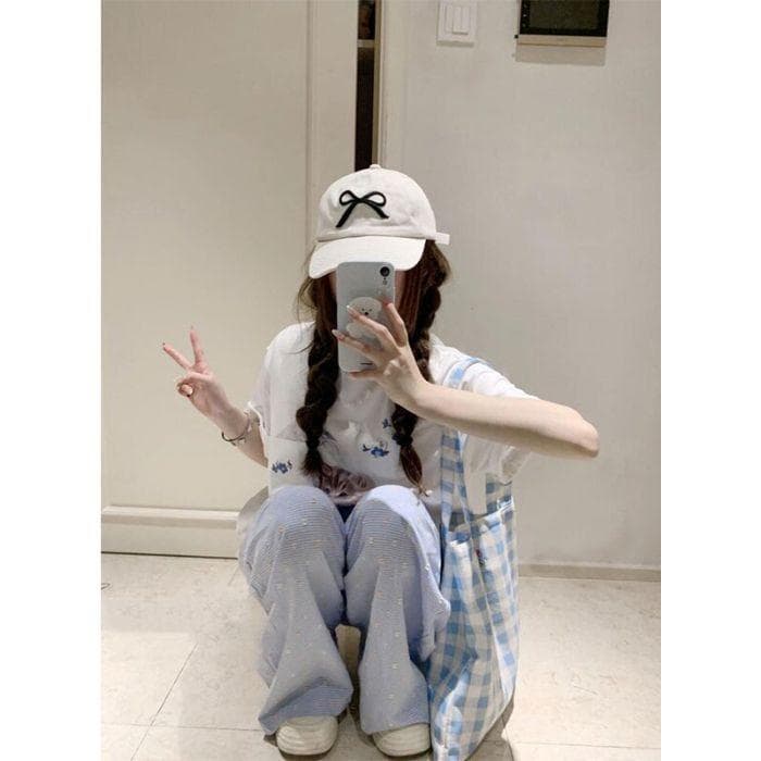 Straight Casual Pants for Women's Summer New Sea Salt Soda Dopa Quad Texture Polka Dot Drawstring Wide-leg Pants 2XL blue