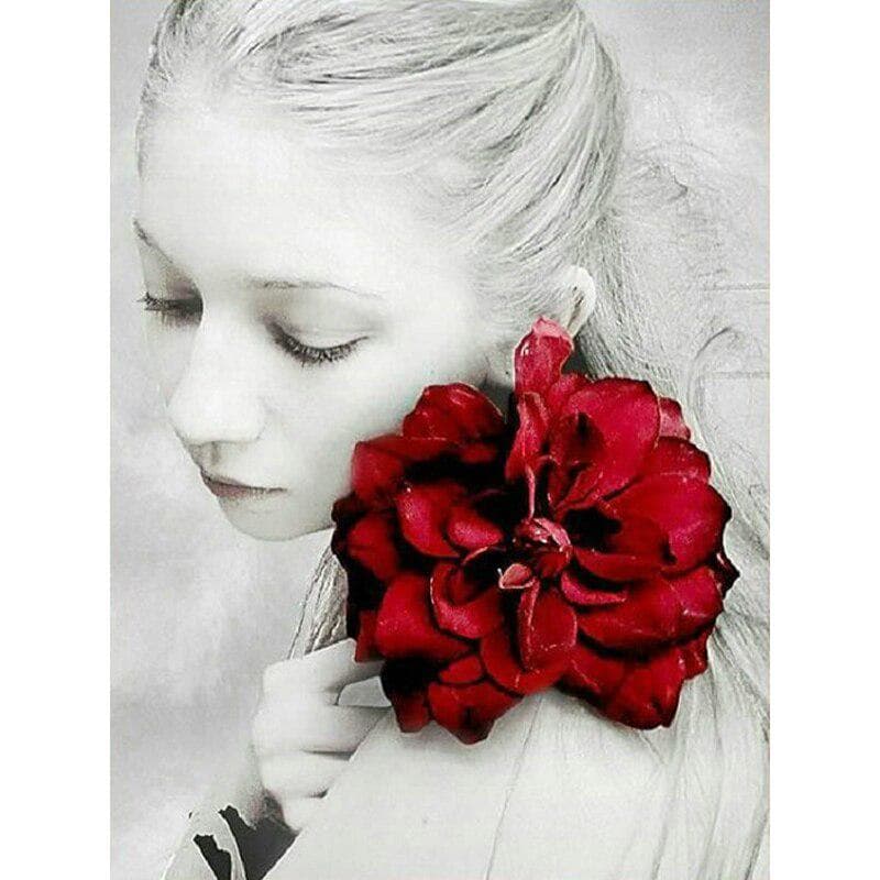 5d diy Diamond Painting Woman with Red Rose Diamond Painting Girl Full Round Drill 20X30CM