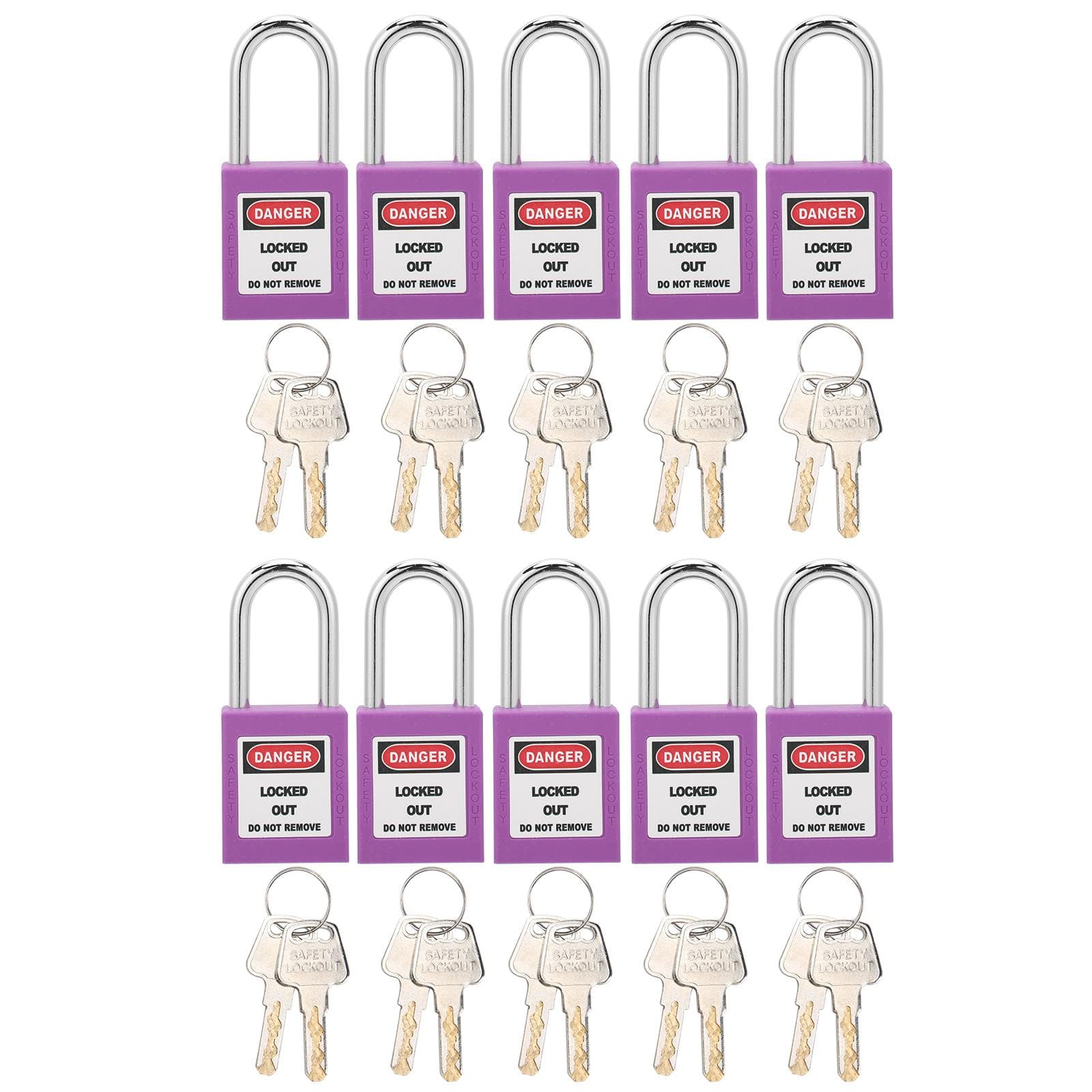 10Sets 38mm Lockout Tagout Lock Durable Nylon Isolation Design Corrosion Resistant Padlock with 20 purple